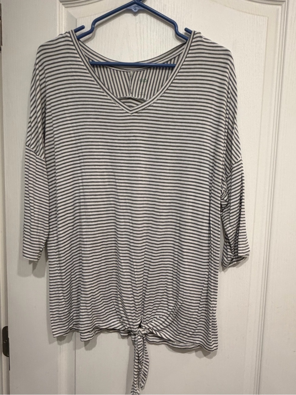 dip Striped V‑Neck Tie‑Front Tunic - White & Black